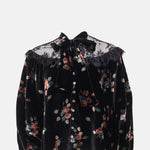 Sea New York Leda Velvet Long Sleeve Tie Neck Top Black.