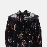 Sea New York Leda Velvet Long Sleeve Tie Neck Top Black.