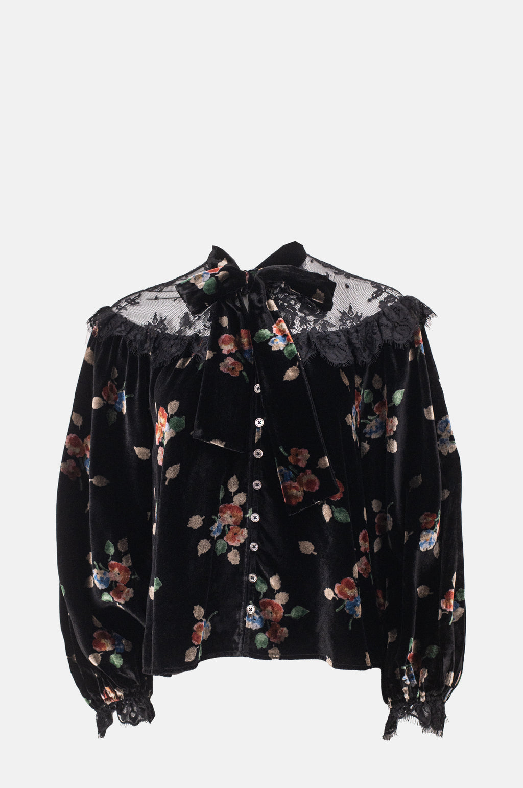 Sea New York Leda Velvet Long Sleeve Tie Neck Top Black.