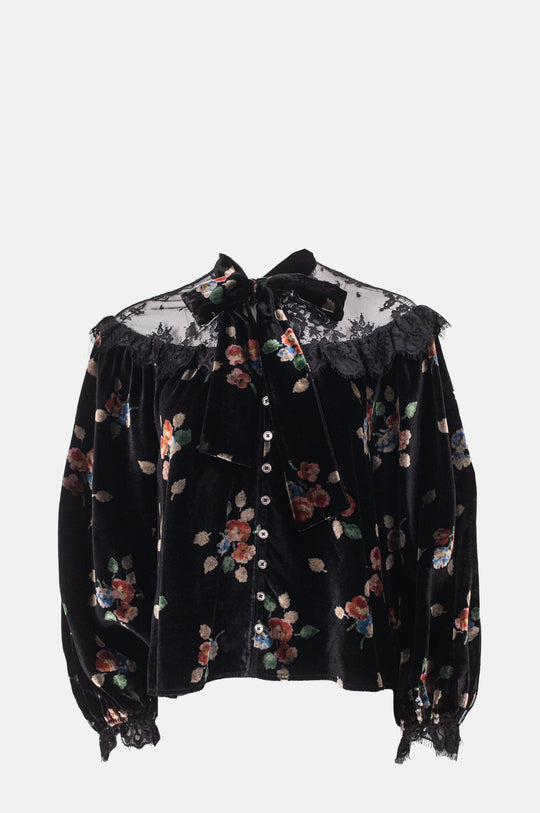 Leda Velvet L/Slv Tie Neck Top Black