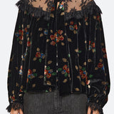Leda Velvet L/Slv Tie Neck Top Black