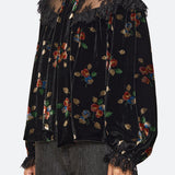 Leda Velvet L/Slv Tie Neck Top Black