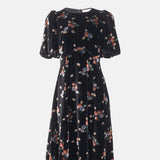 Sea New York Leda Velvet Puff Slv Midi Dress Black.