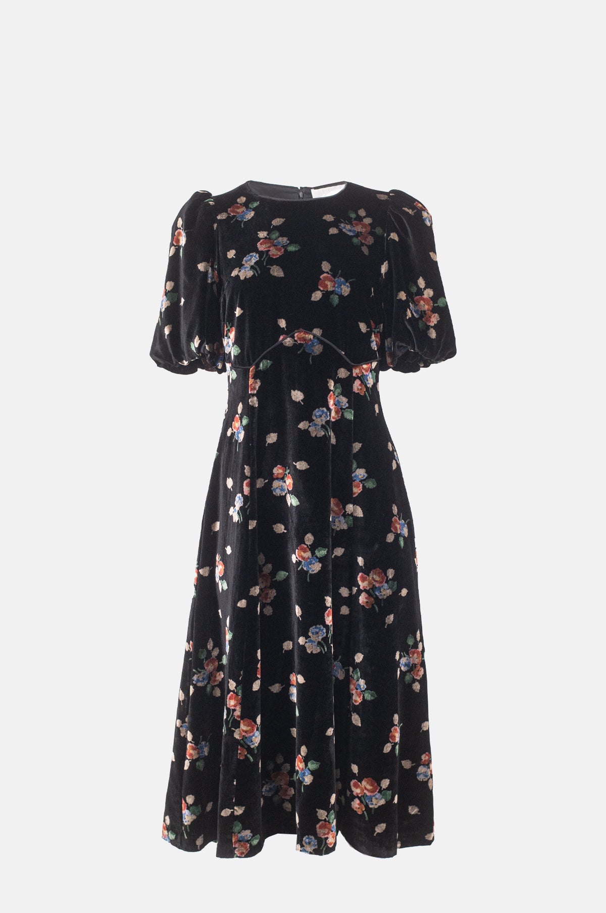 Sea New York Leda Velvet Puff Slv Midi Dress Black.