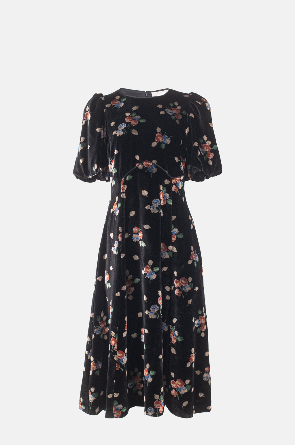 Sea New York Leda Velvet Puff Slv Midi Dress Black.