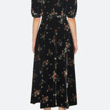 Leda Velvet Puff Slv Midi Dress Black