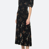 Leda Velvet Puff Slv Midi Dress Black