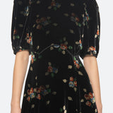 Leda Velvet Puff Slv Midi Dress Black