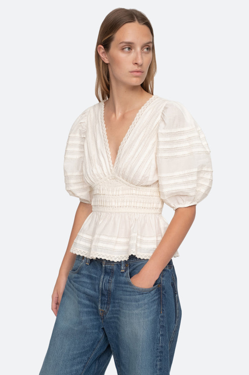 Sea New York Mable Cambric Puff Slv Pleated Top Cream – The Hambledon