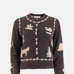 Sea New York Margeurite Lace Patch Long Sleeve Cardigan Coffee.