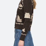 Margeurite Lace Patch L/Slv Cardigan Coffee