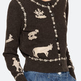 Margeurite Lace Patch L/Slv Cardigan Coffee