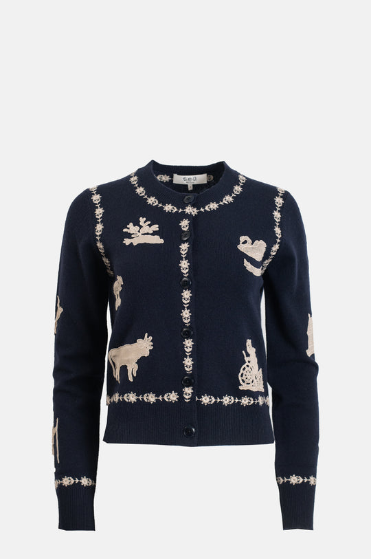 Margeurite Lace Patch L/Slv Cardigan Navy