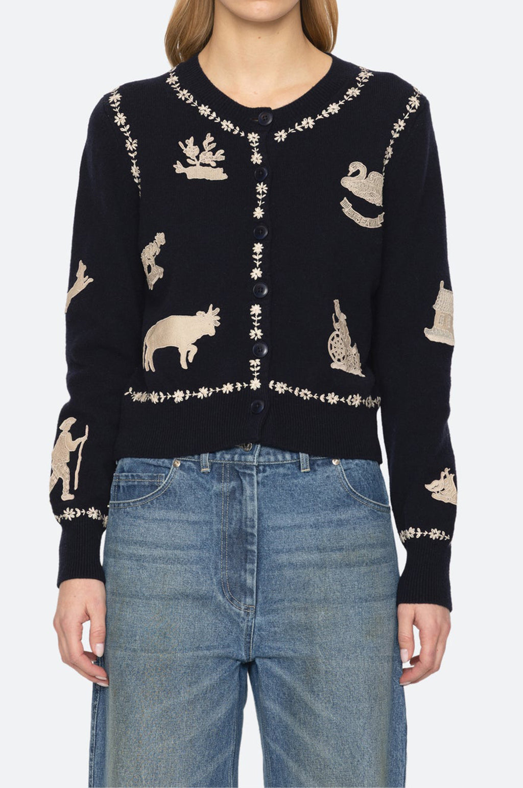 Margeurite Lace Patch L/Slv Cardigan Navy