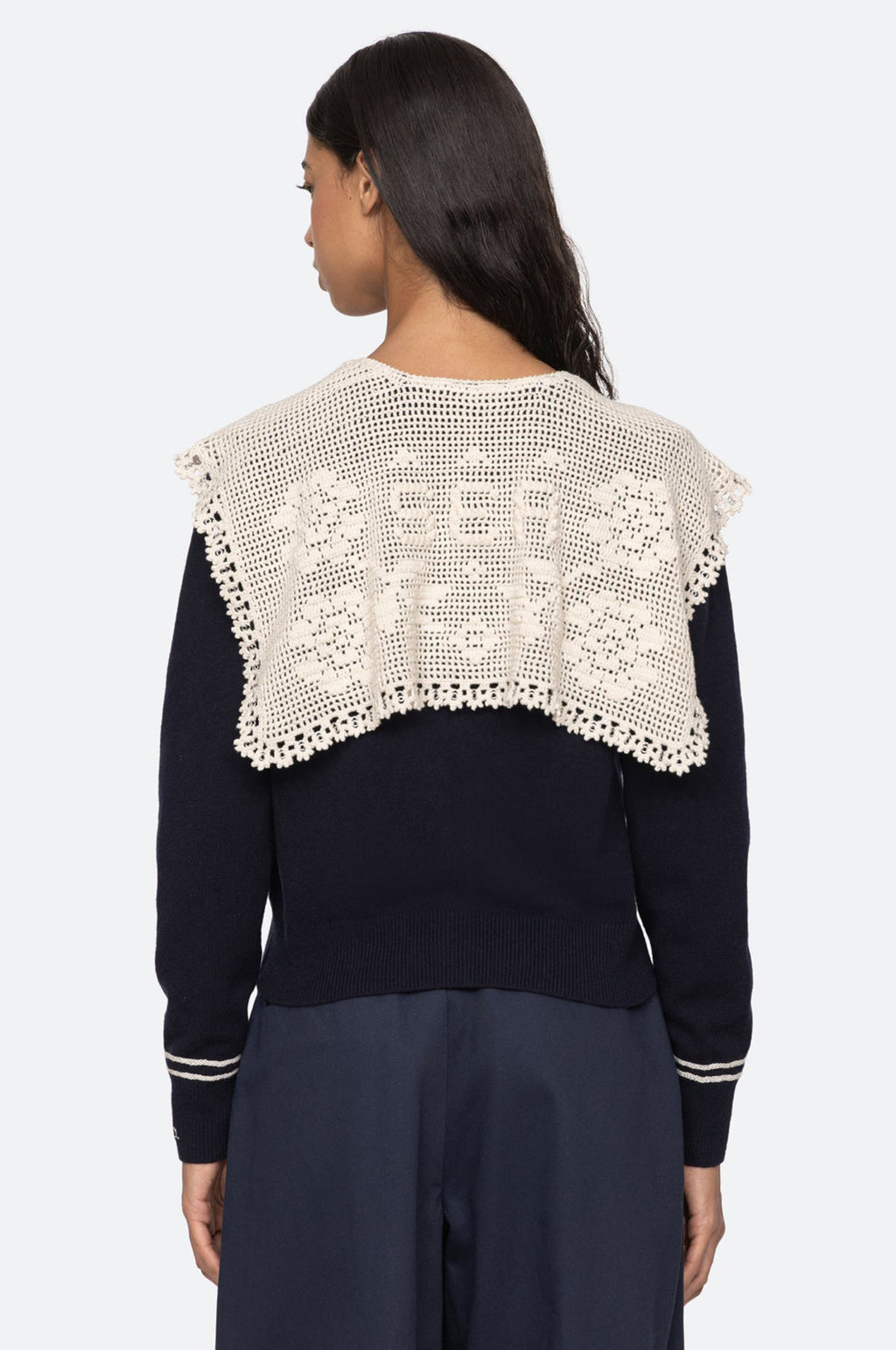 Marie Knit Embroidery L/Slv Cardigan Navy