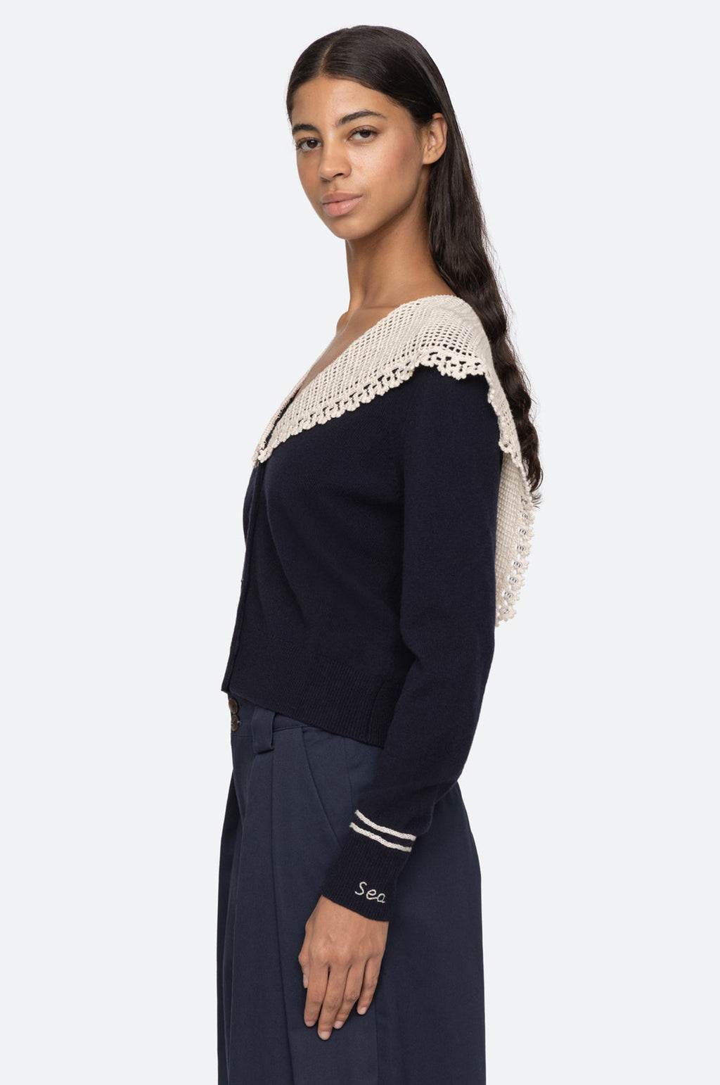 Marie Knit Embroidery L/Slv Cardigan Navy