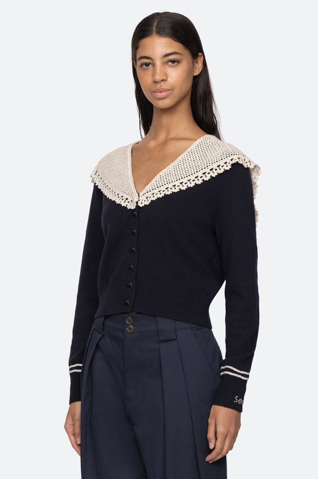 Marie Knit Embroidery L/Slv Cardigan Navy
