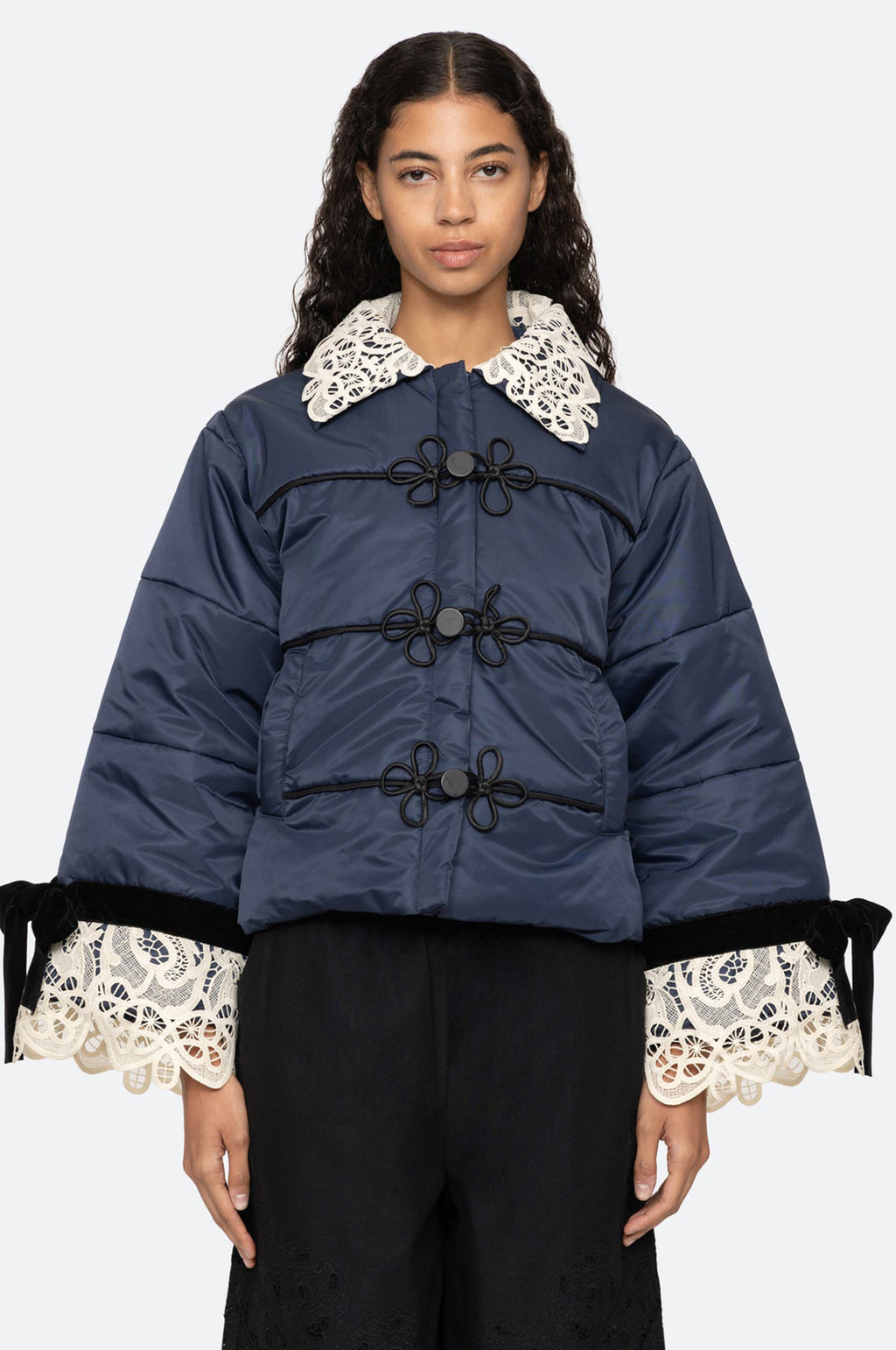Medina Lace Puffer Jacket Navy