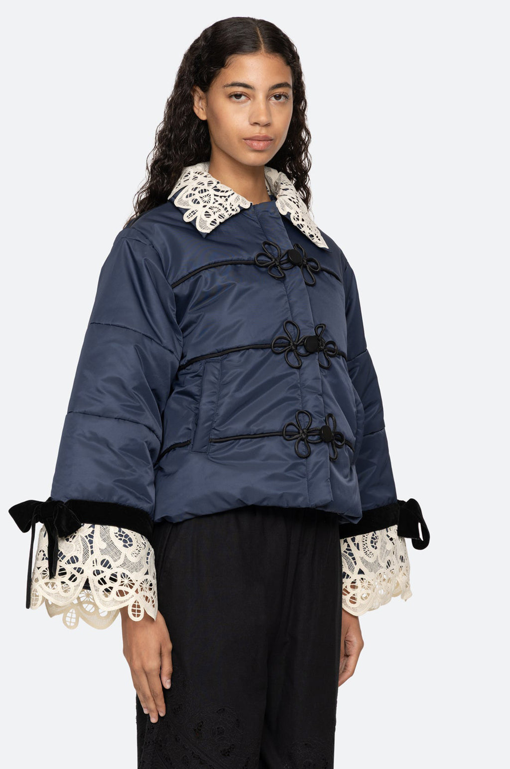 Medina Lace Puffer Jacket Navy