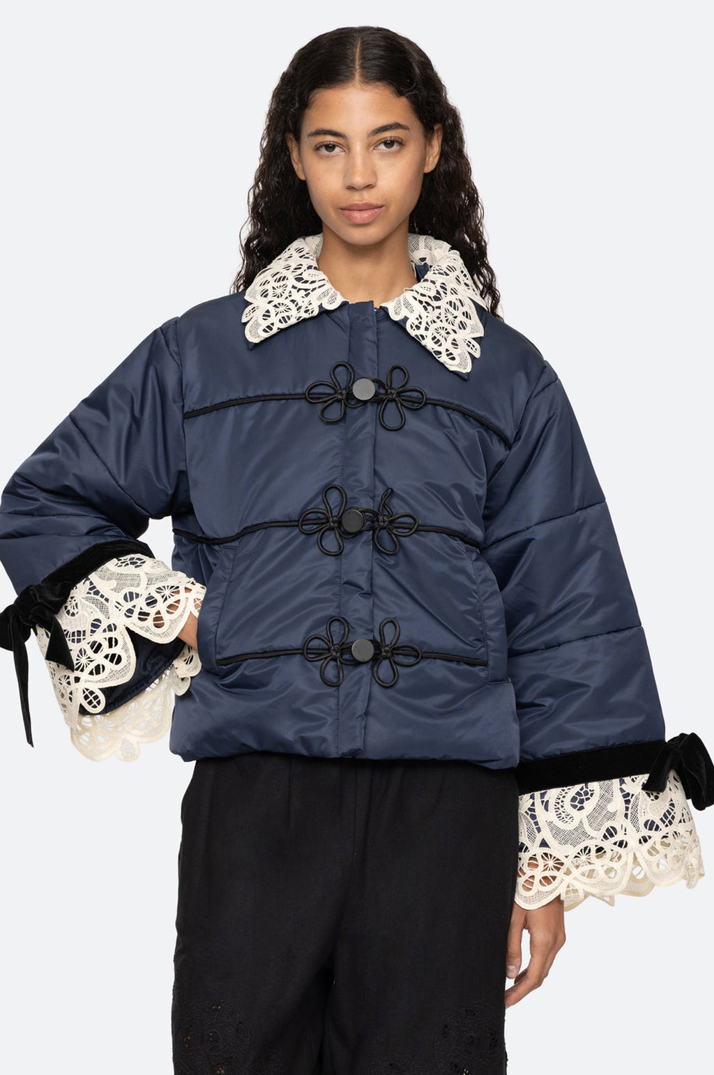 Medina Lace Puffer Jacket Navy