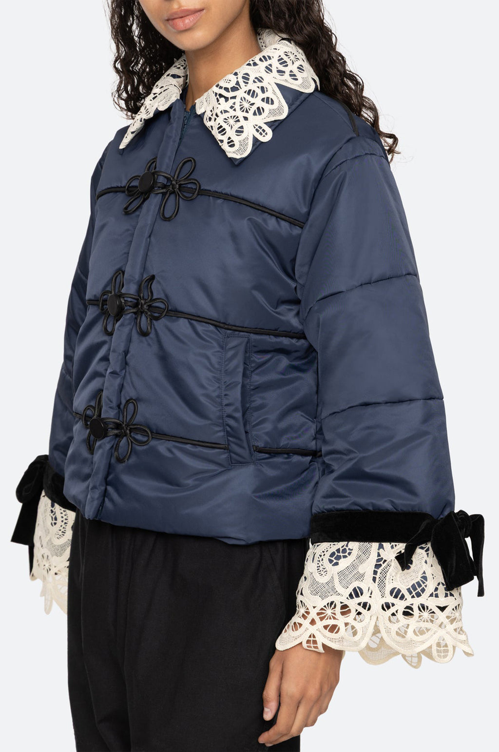 Medina Lace Puffer Jacket Navy