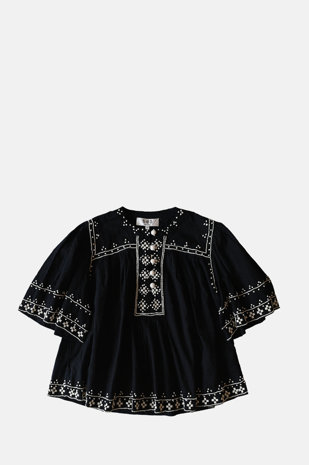 Sea New York Mille Embroidery Short Sleeve Top Black.