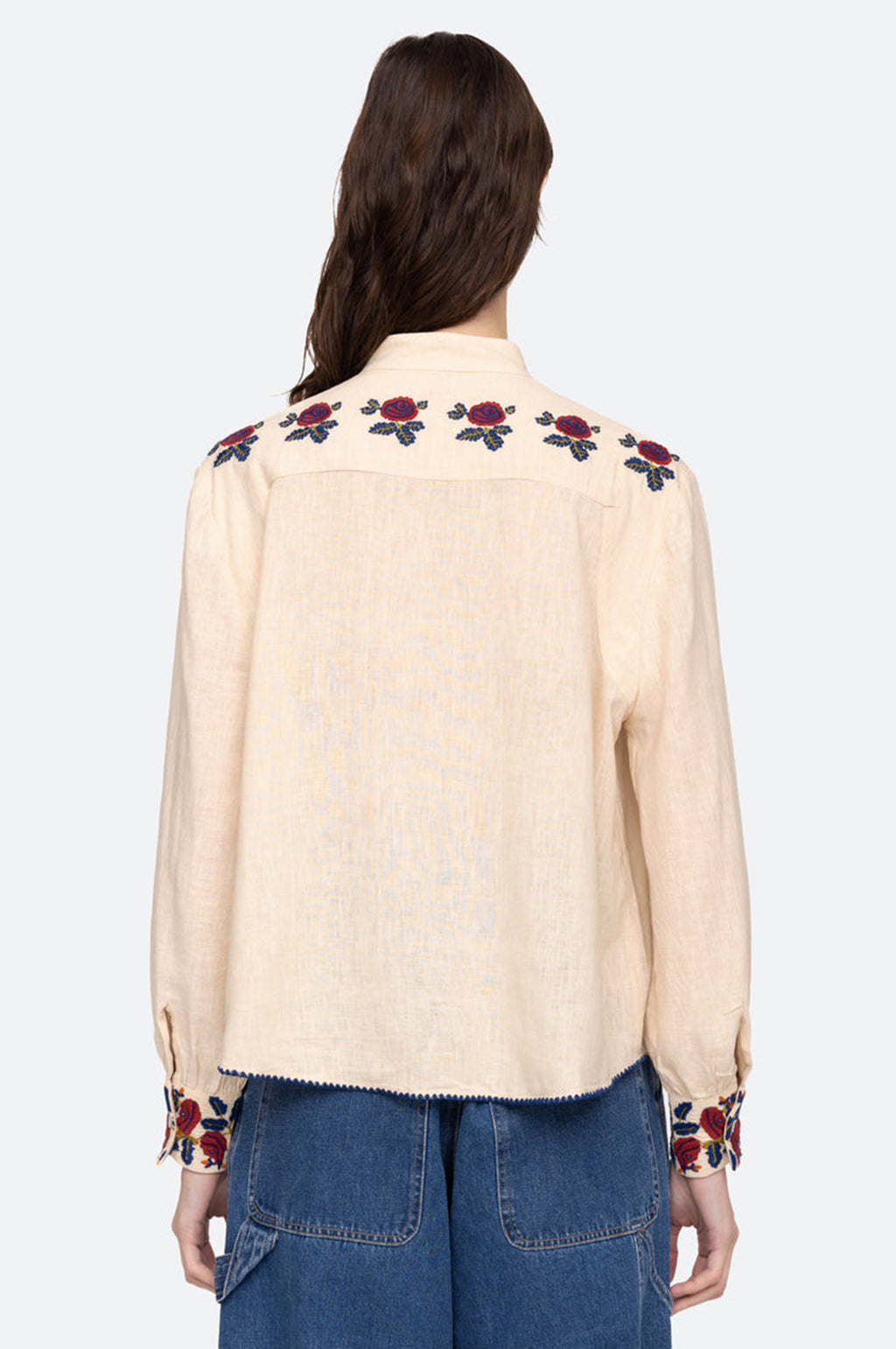 Nan Silk Embroidery L/Slv Pintucked Top Beige