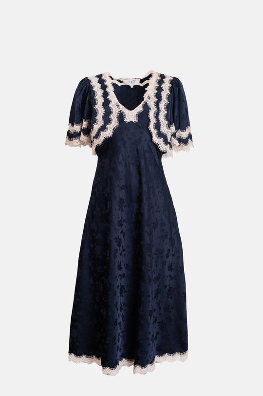 Shay Lace Cape Midi Dress Navy