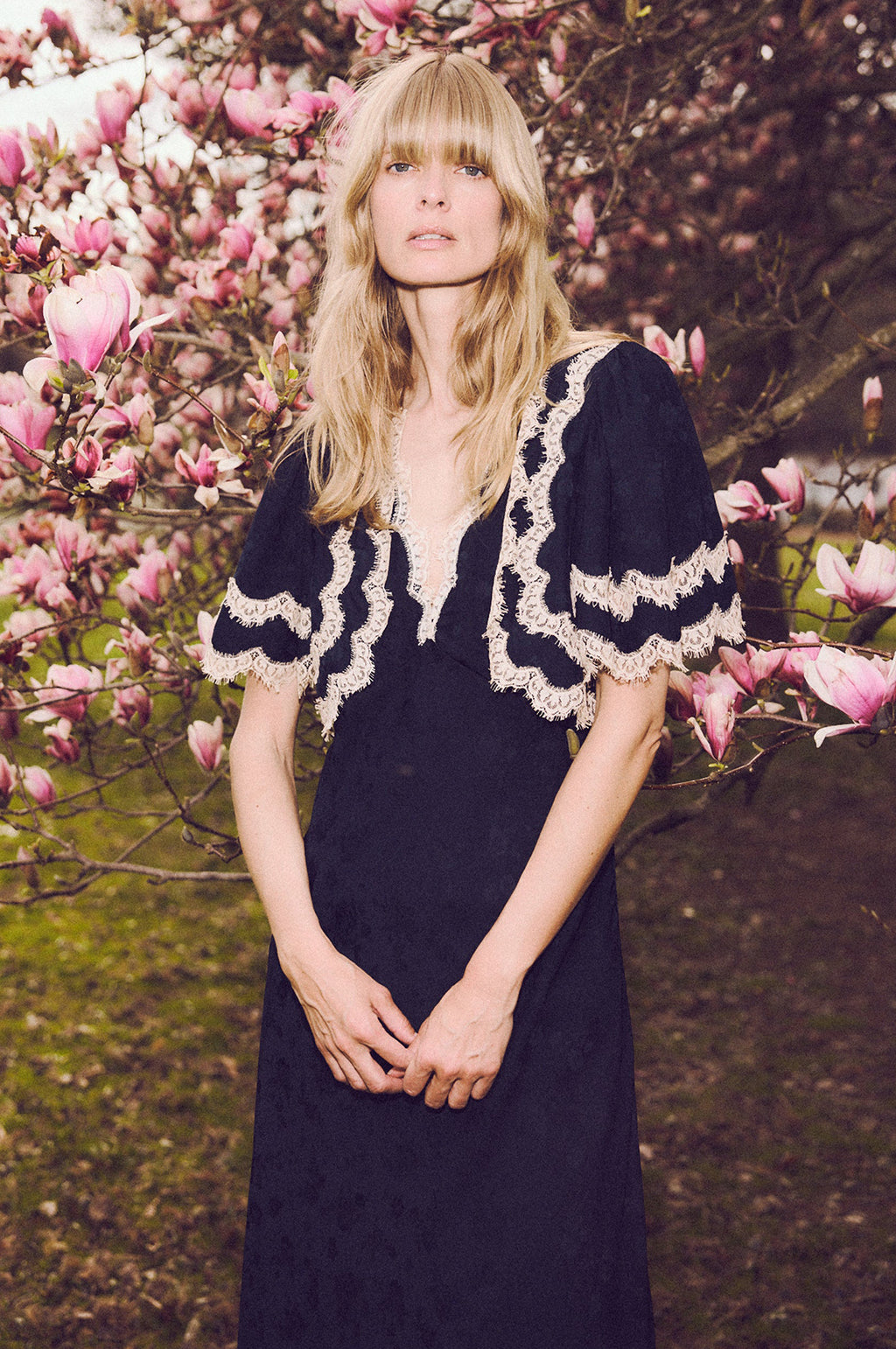 Shay Lace Cape Midi Dress Navy
