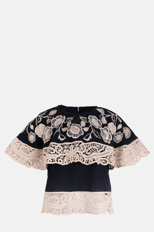 Shiloh Emb S/Slv Top Black