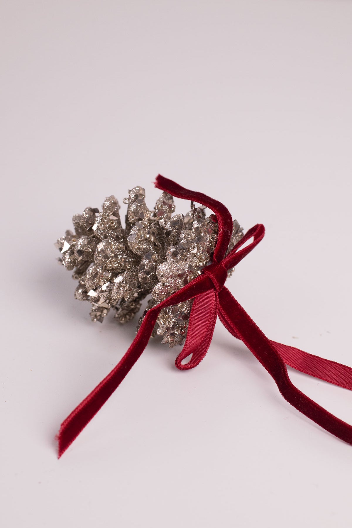 Silver Glitter Cone Ornament Burgundy Velvet