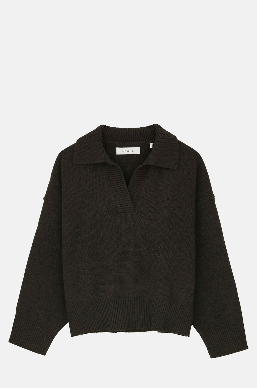 Skall Studio Dean V Neck Jumper Deep Brown.