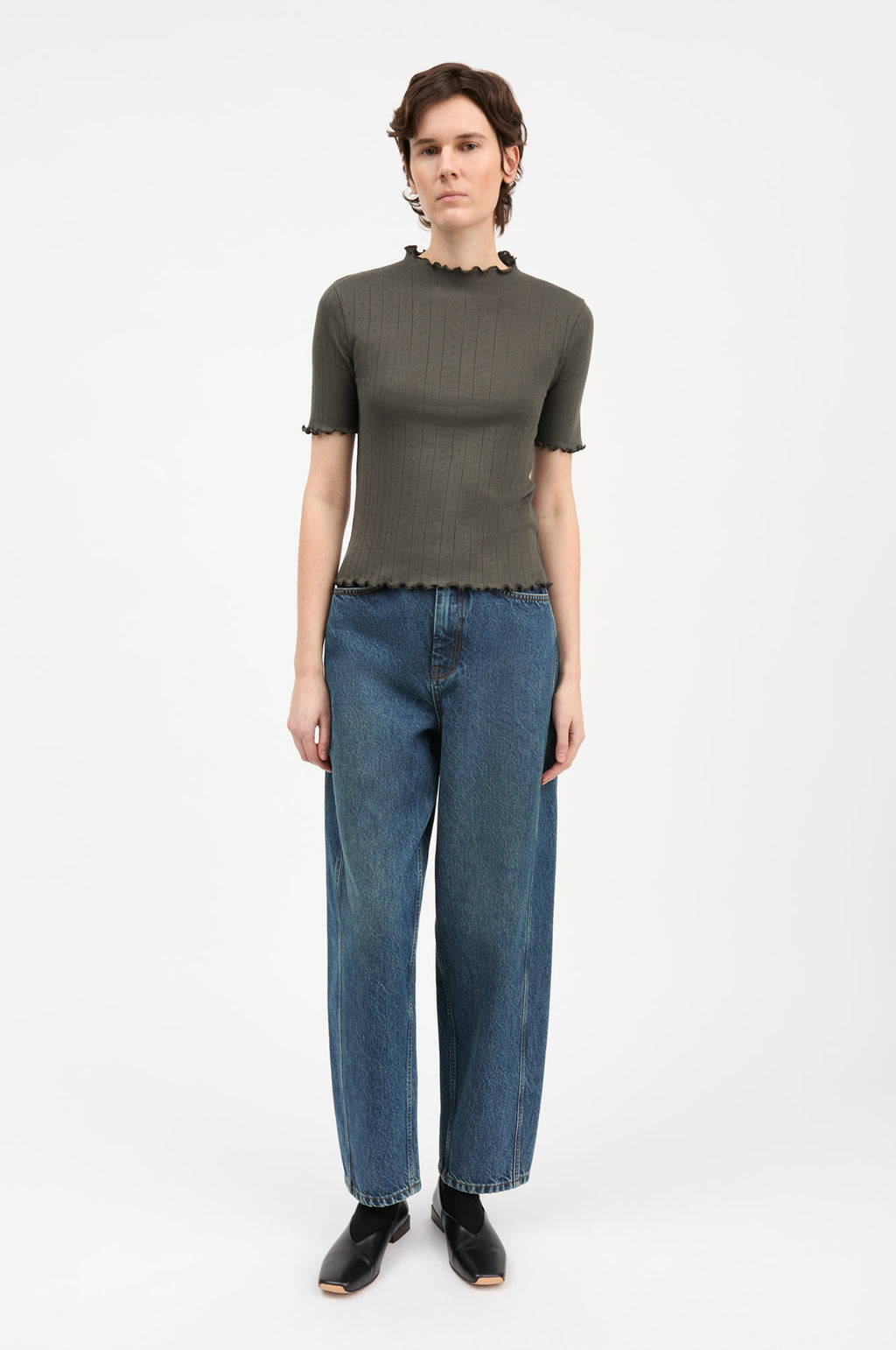 Edie T-Neck Tee Dark Green