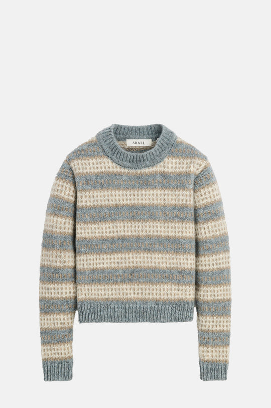Svala 0-Neck Sand/Beige/Stromblue Intarsia
