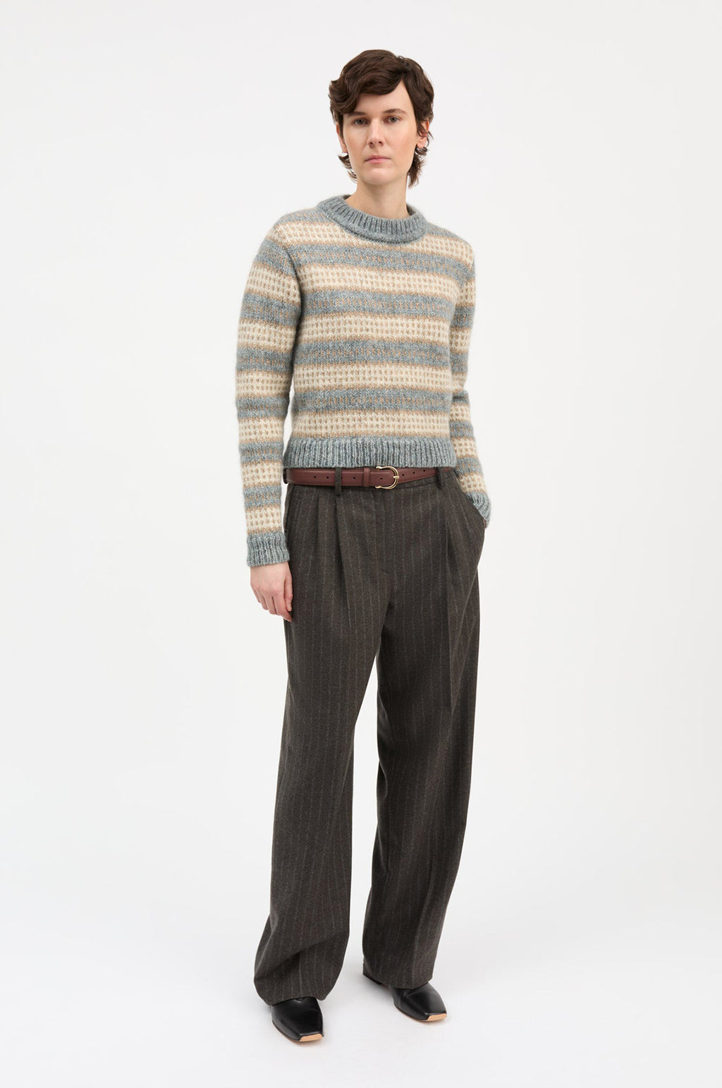 Svala 0-Neck Sand/Beige/Stromblue Intarsia