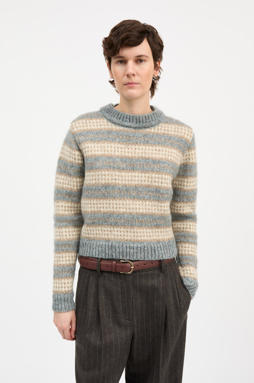 Svala 0-Neck Sand/Beige/Stromblue Intarsia