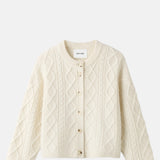 Soft Goat Cable Knit Cardigan Feather White.