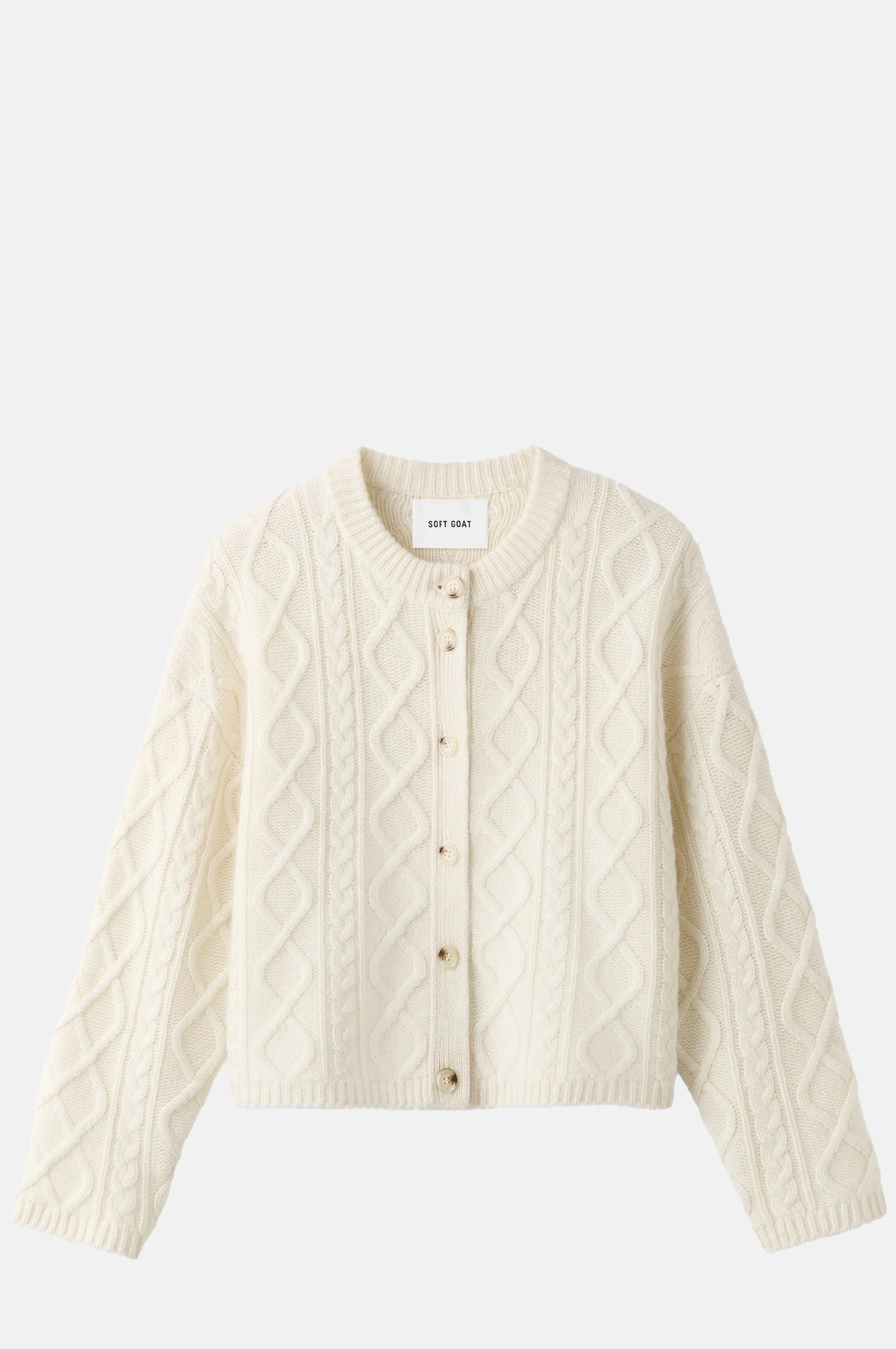 Soft Goat Cable Knit Cardigan Feather White.