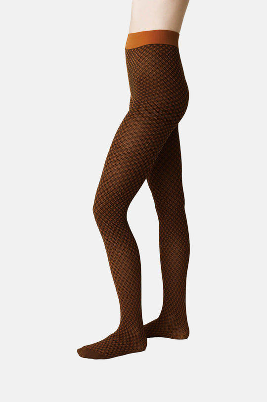 Clara Retro Patterned Tights Bourbon