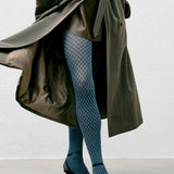 Clara Retro Patterned Tights Dusty Blue