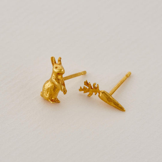 A.M. Rabbit & Carrot Asymetric Stud Earrings Gold