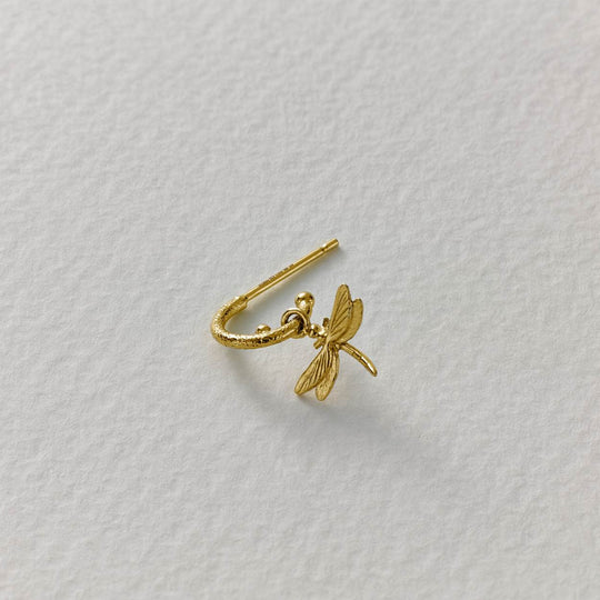 A.M. Teeny Tiny Single Huggie Hoop Earring with Dragonfly 18ct Solid Gold