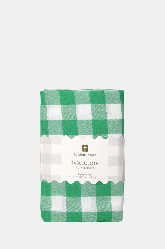 Green & White Fabric Gingham Tablecloth