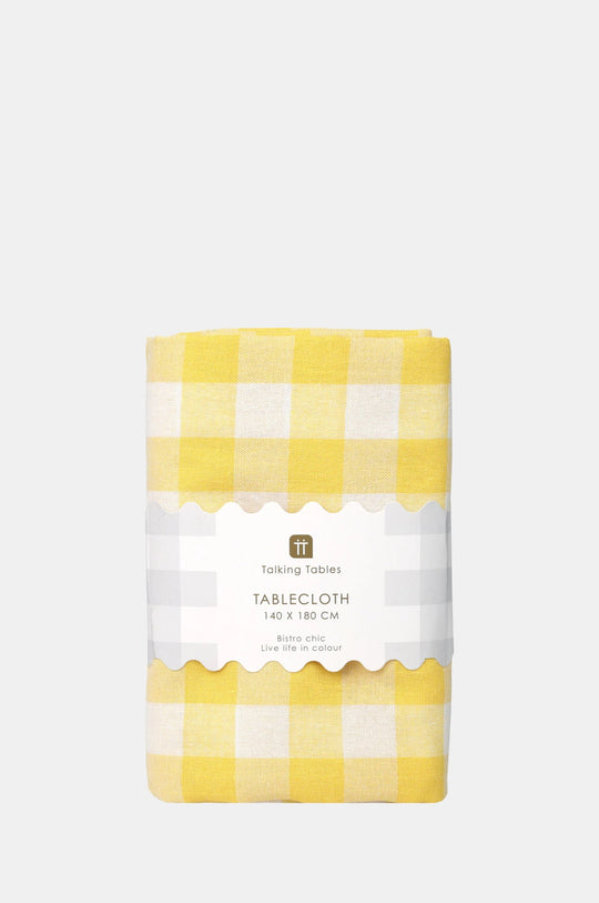 Yellow & White Fabric Gingham Tablecloth