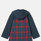 Check Hood Trench Coat Light Navy/Dark Red