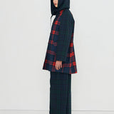 Check Hood Trench Coat Light Navy/Dark Red