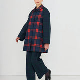 Check Hood Trench Coat Light Navy/Dark Red