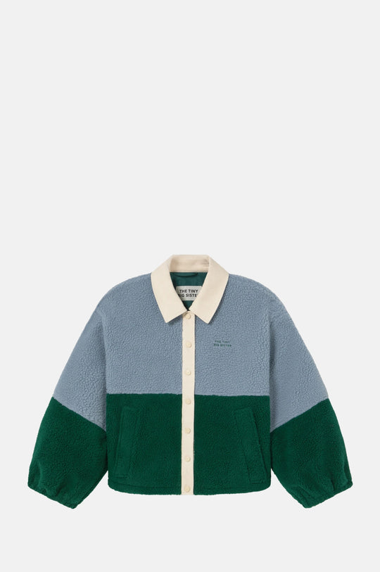 Color Blocked Sherpa Jacket Washed Blue/Dark Green
