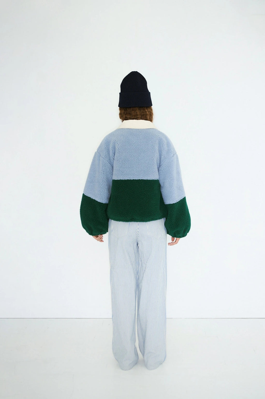 Color Blocked Sherpa Jacket Washed Blue/Dark Green