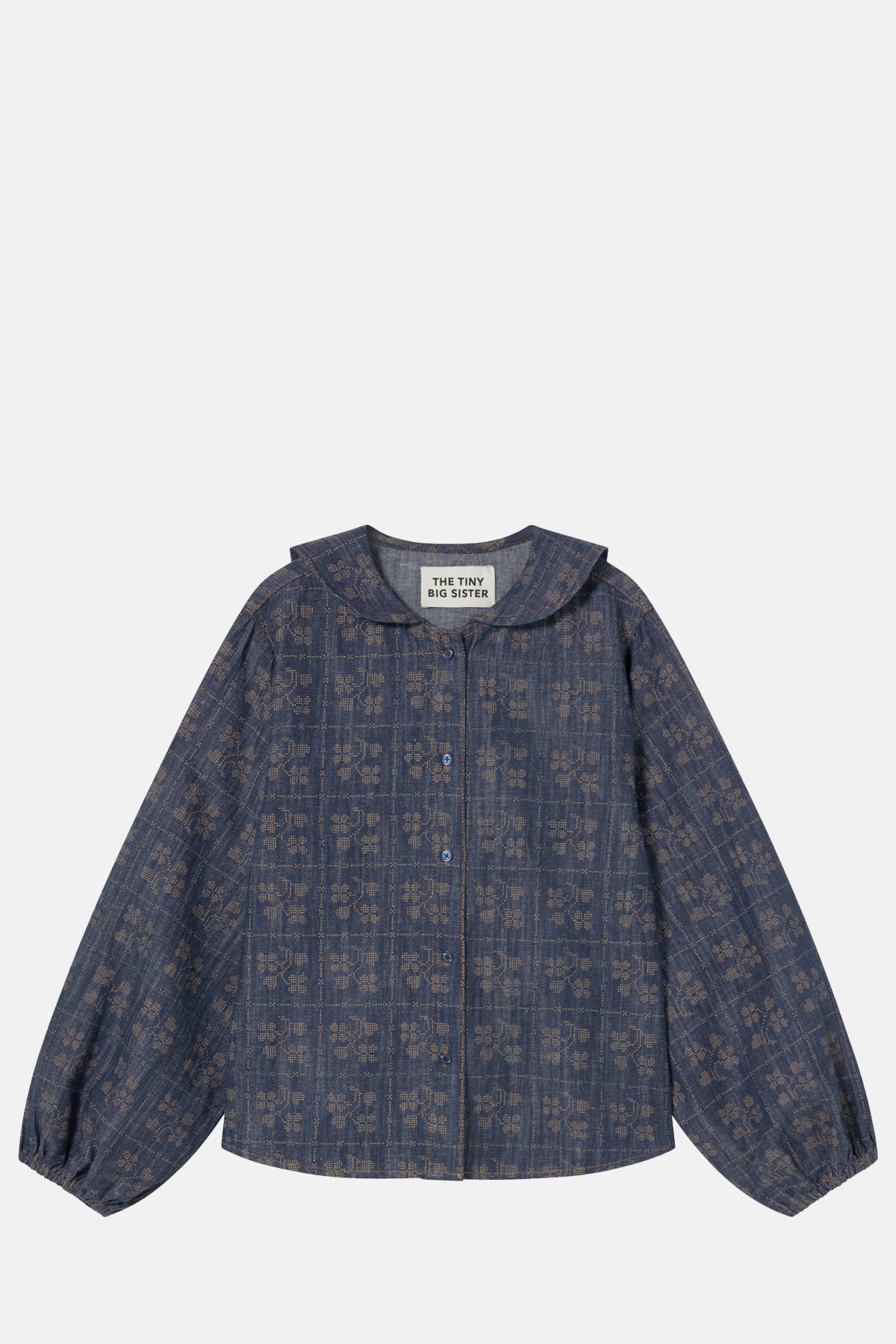 The Tiny Big Sister Dots Flowers Denim Blouse.